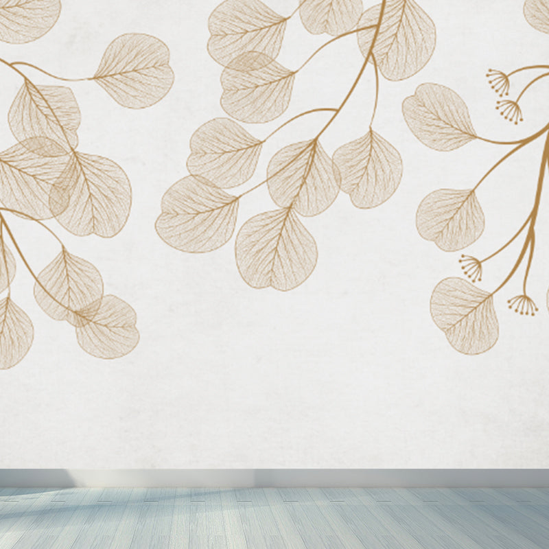 Light Color Botanical Mural Decal Moisture Resistant Contemporary Bathroom Wall Covering