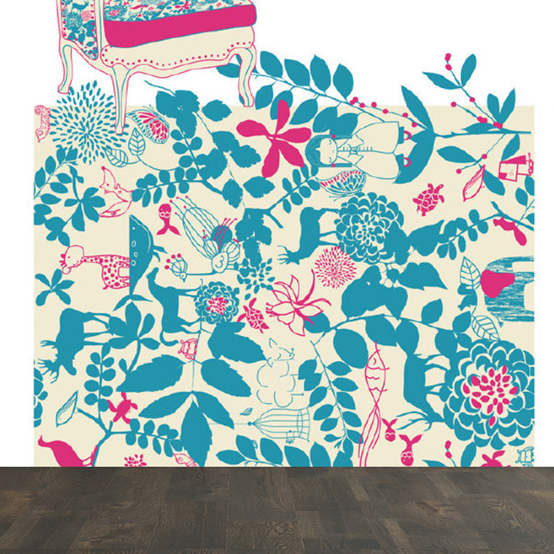 Pastel Color Flower Print Mural Wallpaper Moisture-Proof Wall Art for Dining Room