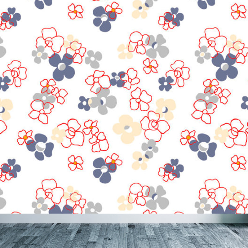 Pastel Color Flower Print Mural Wallpaper Moisture-Proof Wall Art for Dining Room