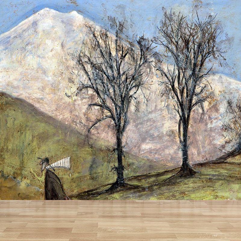 Illustration Style Botanical Wall Mural Giant Wall Covering for Dining Room, Custom