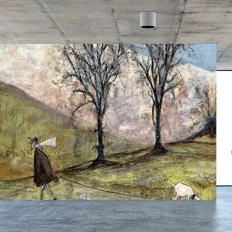 Illustration Style Botanical Wall Mural Giant Wall Covering for Dining Room, Custom