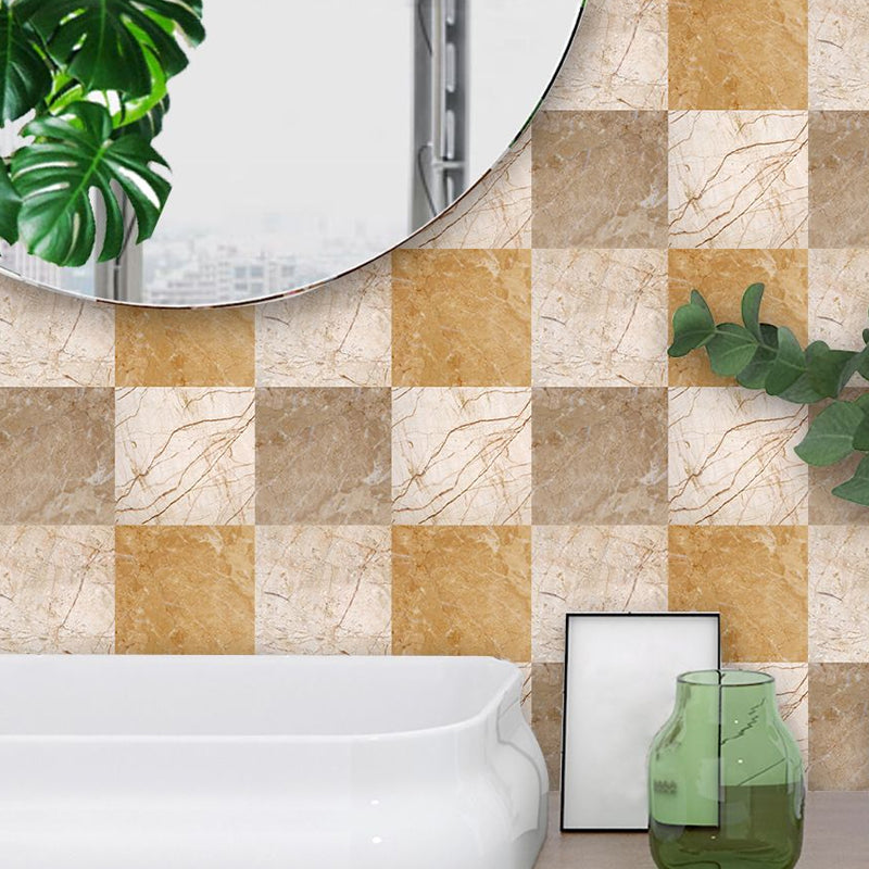 50 Pcs Mosaic Tile Stick Wallpapers Modern Classic Marble Wall Covering in Brown, 6' x 6"
