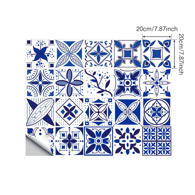 Blue Leaf Print Wallpaper Panels Peel and Stick Bohemian Style Bathroom Wall Art