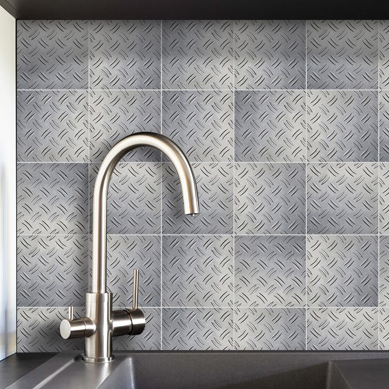 Steampunk Faux Steel Plate Wallpapers 50 Pieces Grey Metal Wall Art, Peel and Stick