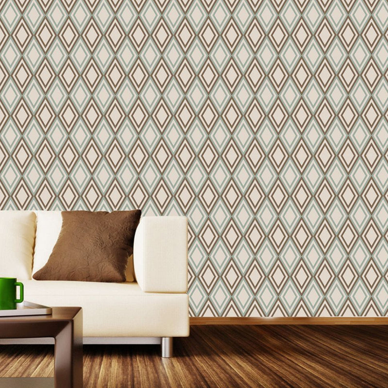 Green Trellis Pattern Wallpaper Panels Geometric Modernist Self-Sticking Wall Art