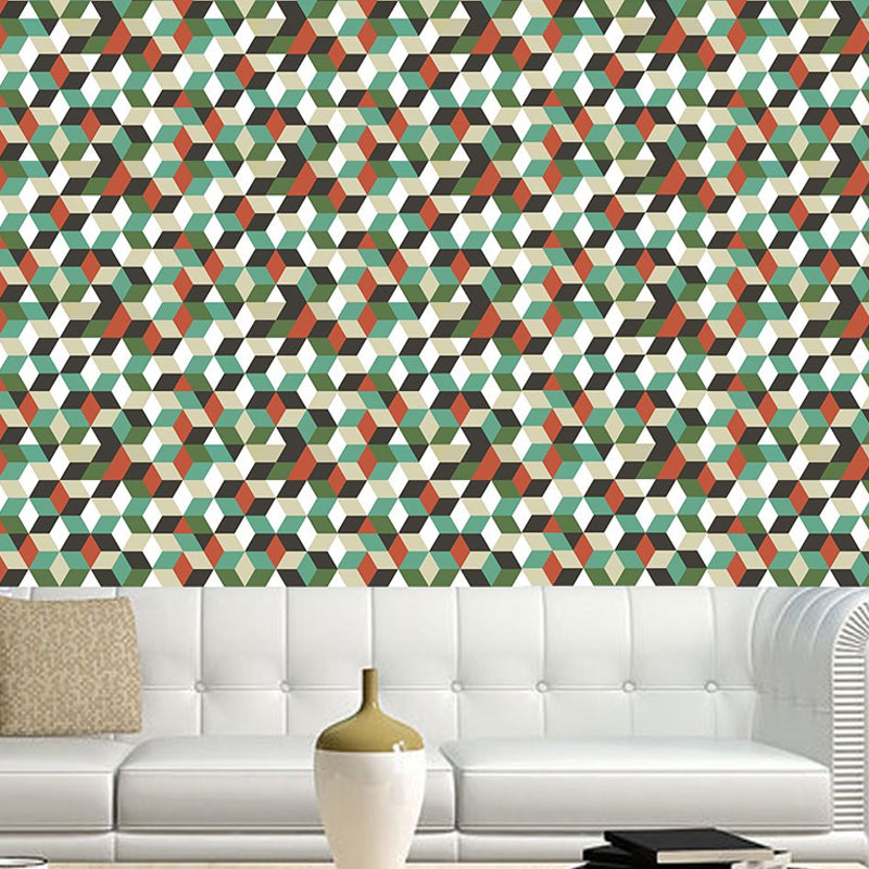 3D Cube Peel Wallpaper Panels Modern Amazing Matrix Wall Covering in Green, 4' x 20.5"
