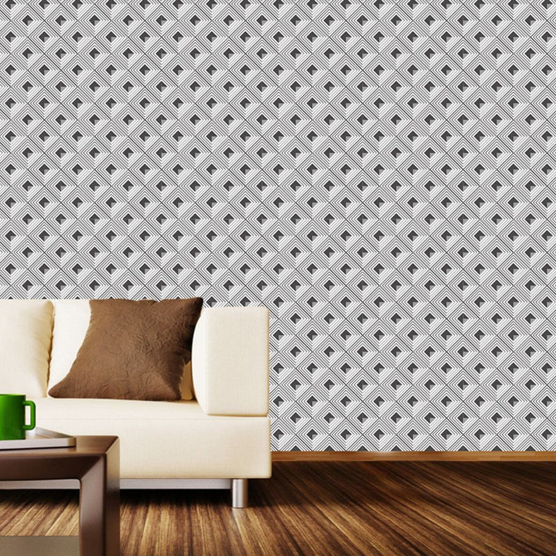 Seamless Pattern Square Wallpaper Panel Grey Modern Style Adhesive Wall Decor for Home