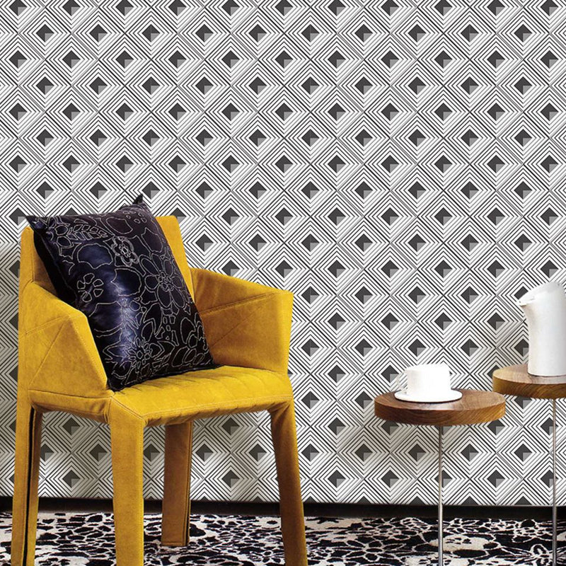 Seamless Pattern Square Wallpaper Panel Grey Modern Style Adhesive Wall Decor for Home