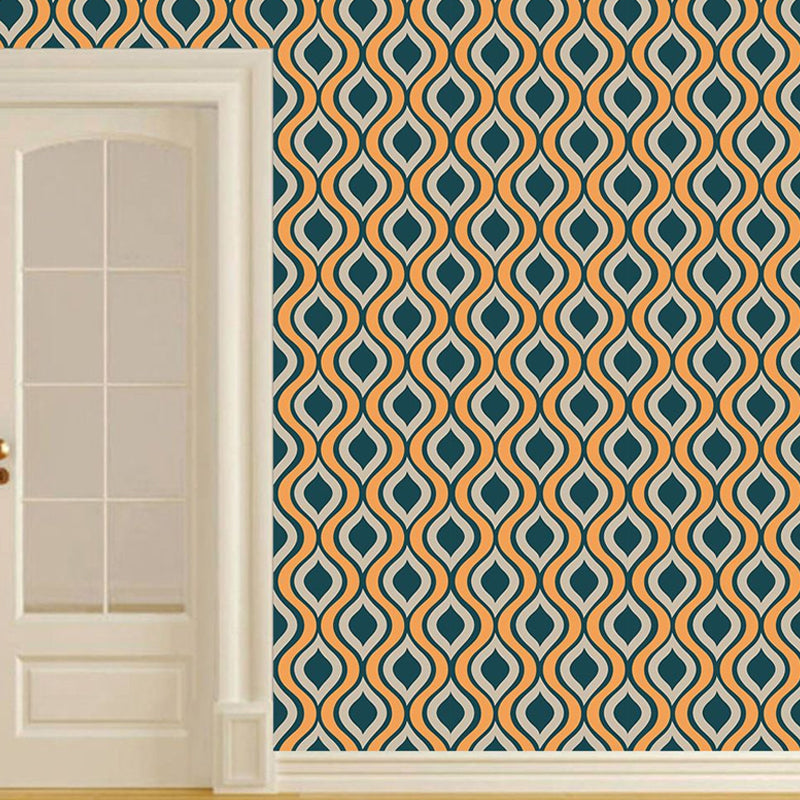 Peel and Paste Ogee Wallpaper Panels PVC Modern Wall Decor for Hallway, Beige and Blue