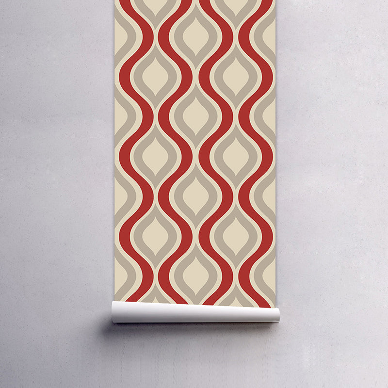 Peel and Paste Ogee Wallpaper Panels PVC Modern Wall Decor for Hallway, Beige and Blue