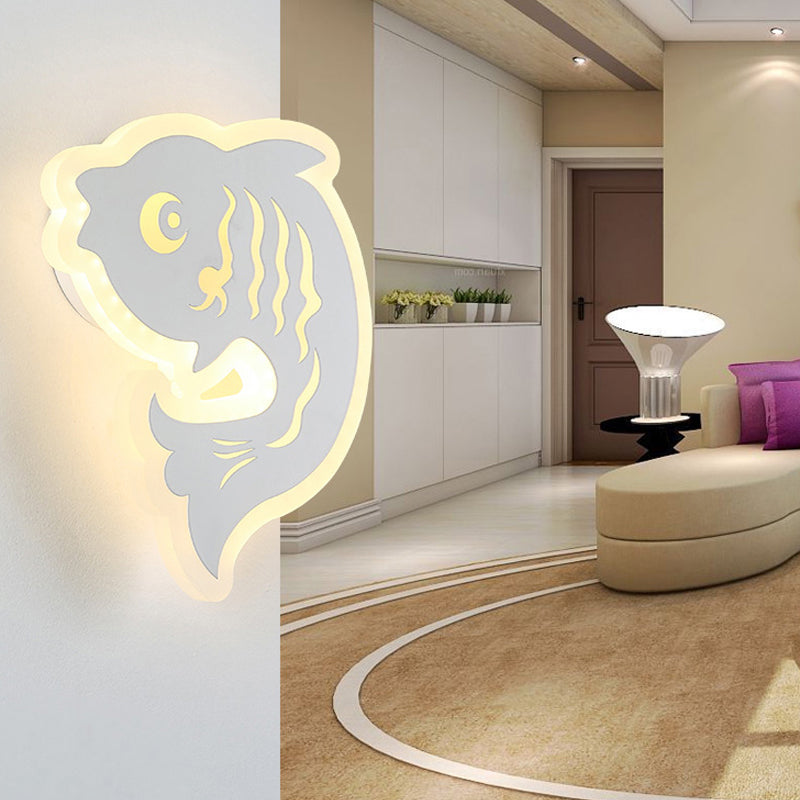 Acrylic Animal Sconce Light Modern Style LED Wall Lamp in White Finish for Hallway
