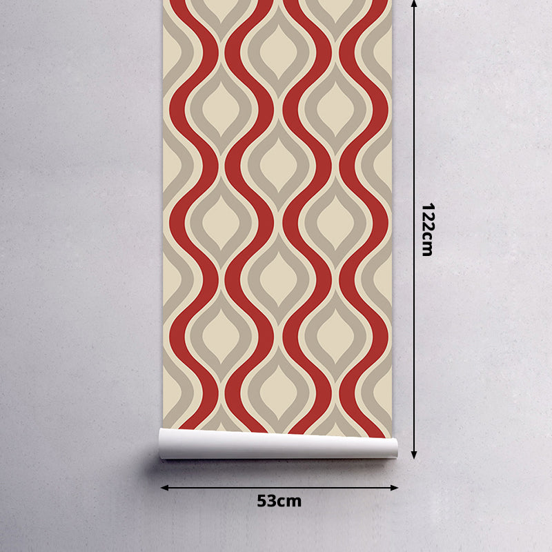 Peel and Paste Ogee Wallpaper Panels PVC Modern Wall Decor for Hallway, Beige and Blue