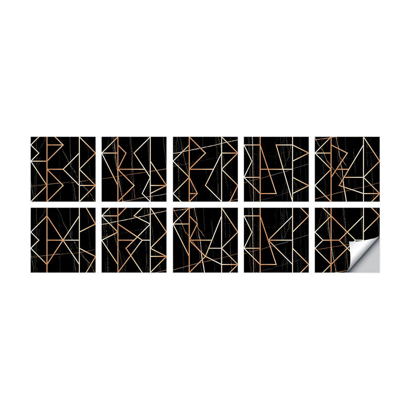 Black Marble Wallpaper Panels Geometric Line Pattern Modern Stick On Wall Art for Home