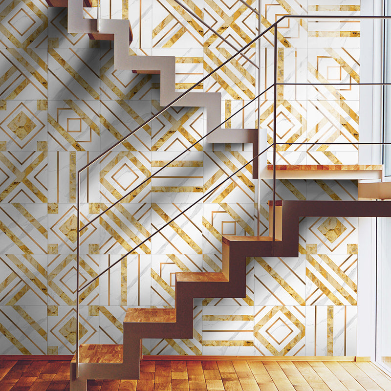 Gold Geometric Wallpaper Panels Self-Stick Modern Style Bathroom Wall Art, 8' x 8"