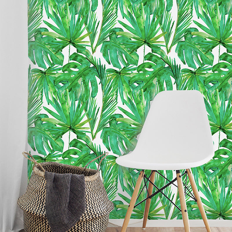 Tropical Plant Leaves Wallpaper Panel Green Peel and Paste Wall Covering for Home