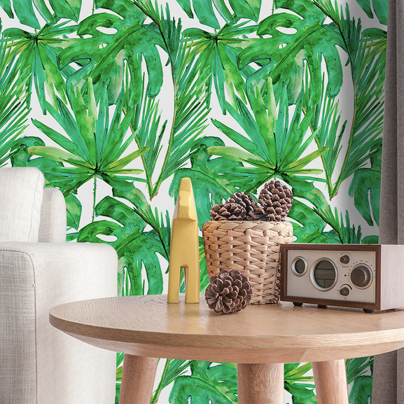 Tropical Plant Leaves Wallpaper Panel Green Peel and Paste Wall Covering for Home