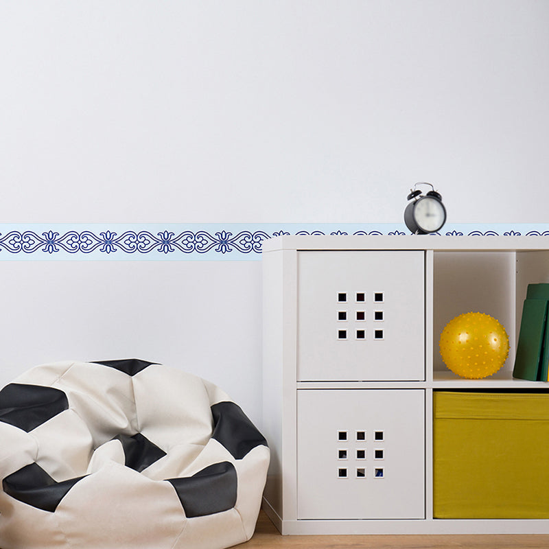 Retro Floral Print Stick Wallpaper Blue and White Easy Peel off Wall Art for Kitchen