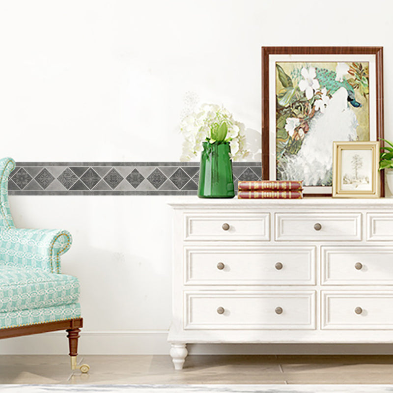 Grey Retro Adhesive Wallpaper Border 6.5' x 4" Geometric and Flower Print Wall Covering for Home