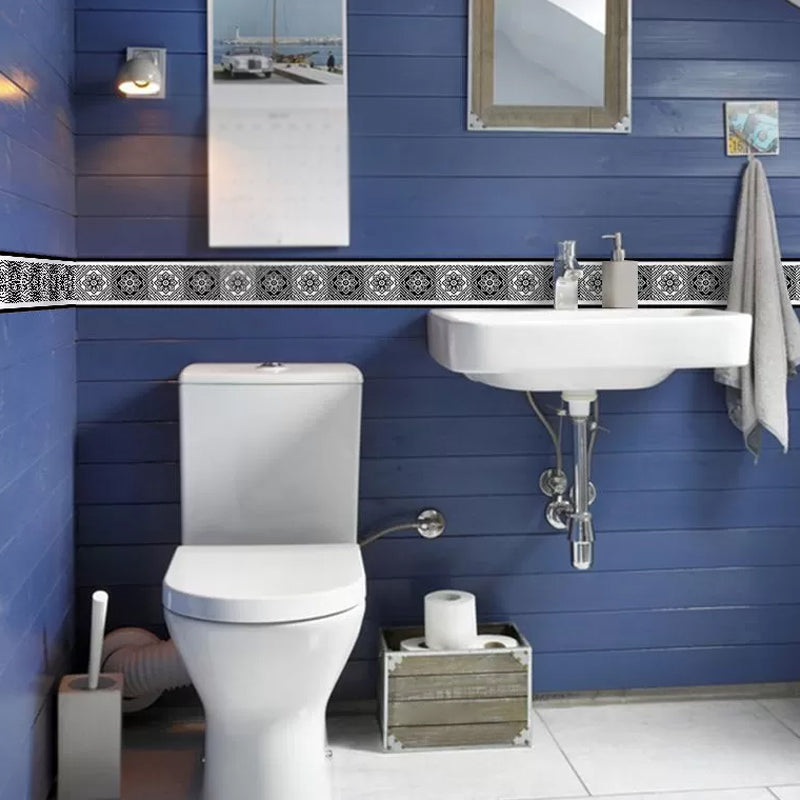 Antiqued Flower Wallpaper Border for Restroom 6.5' x 4" Self-Sticking Wall Covering in Black