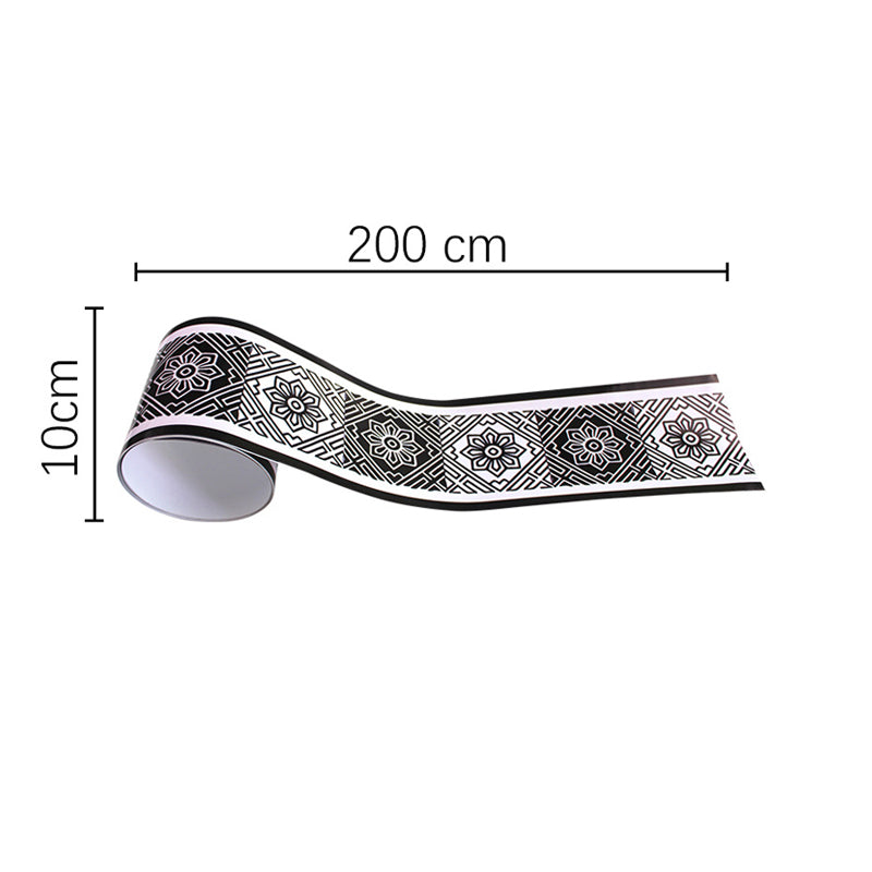 Antiqued Flower Wallpaper Border for Restroom 6.5' x 4" Self-Sticking Wall Covering in Black