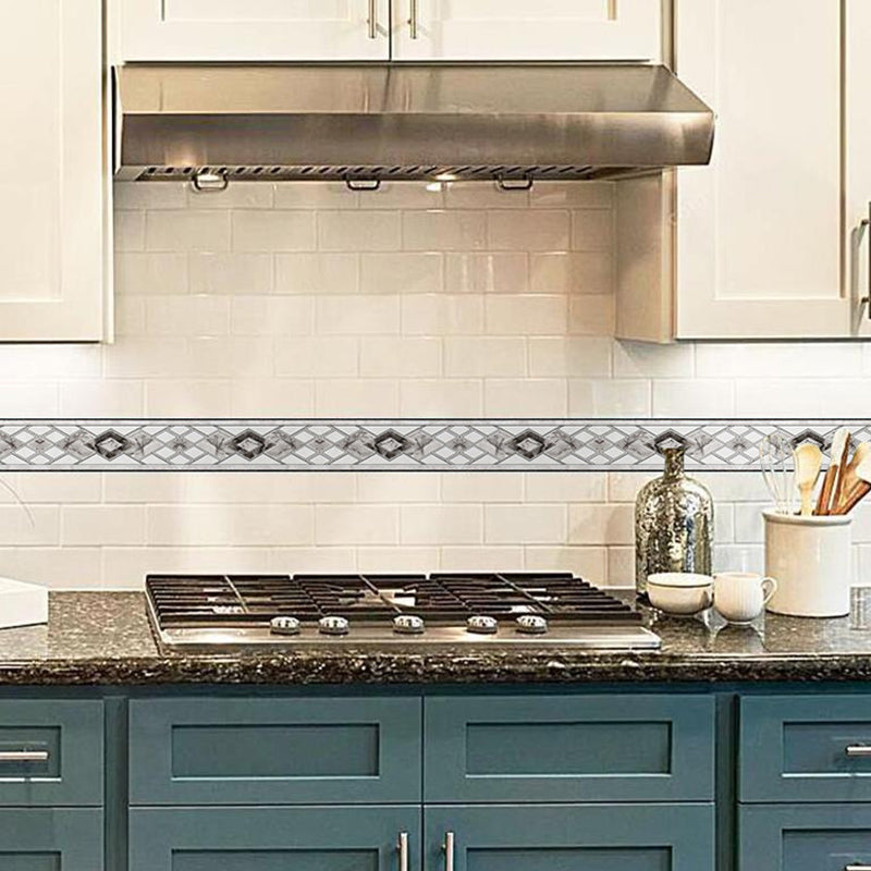 Self-Adhesive Grey Marble Wallpaper Border Diamond Pattern Modern Temporary Wall Decor