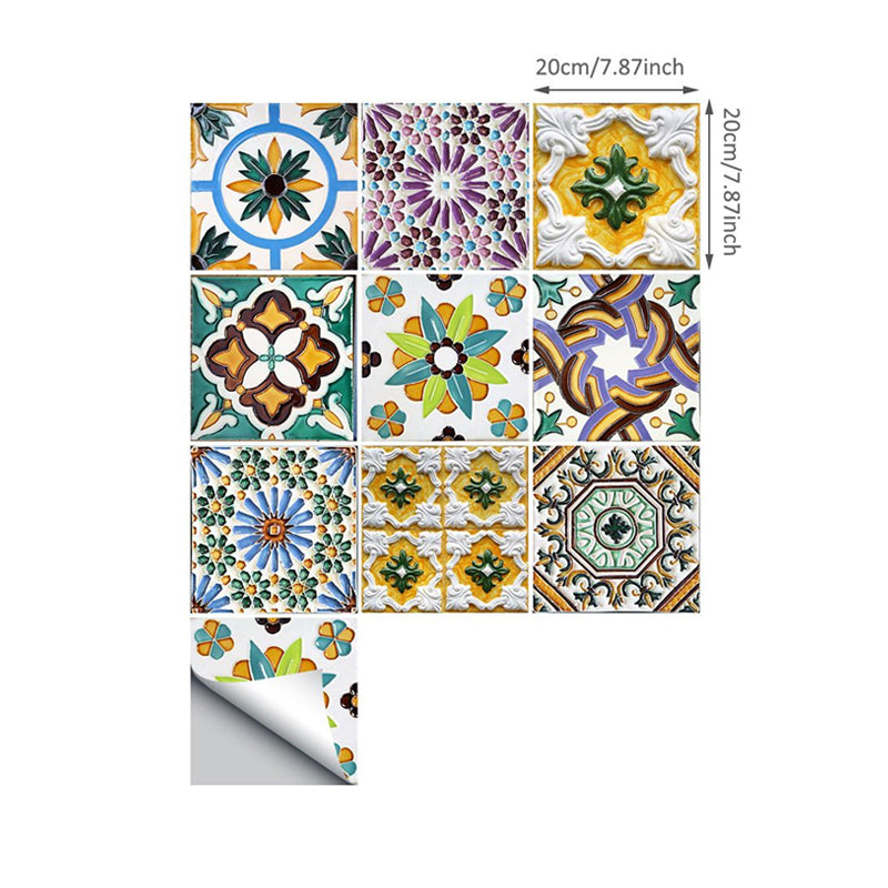 Bright Moroccan Peel Wallpapers for Dining Room Flower Tile Wall Covering, 8' x 8"