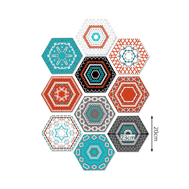 Red Hexagon Wallpaper Panel Set Tiles Bohemia Self-Stick Wall Covering for Bedroom