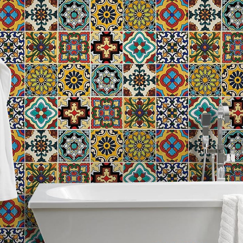 Yellow Boho-Chic Stick Wallpaper Roll 9.7-sq ft Quatrefoil and Flower Pattern Wall Decor for Home