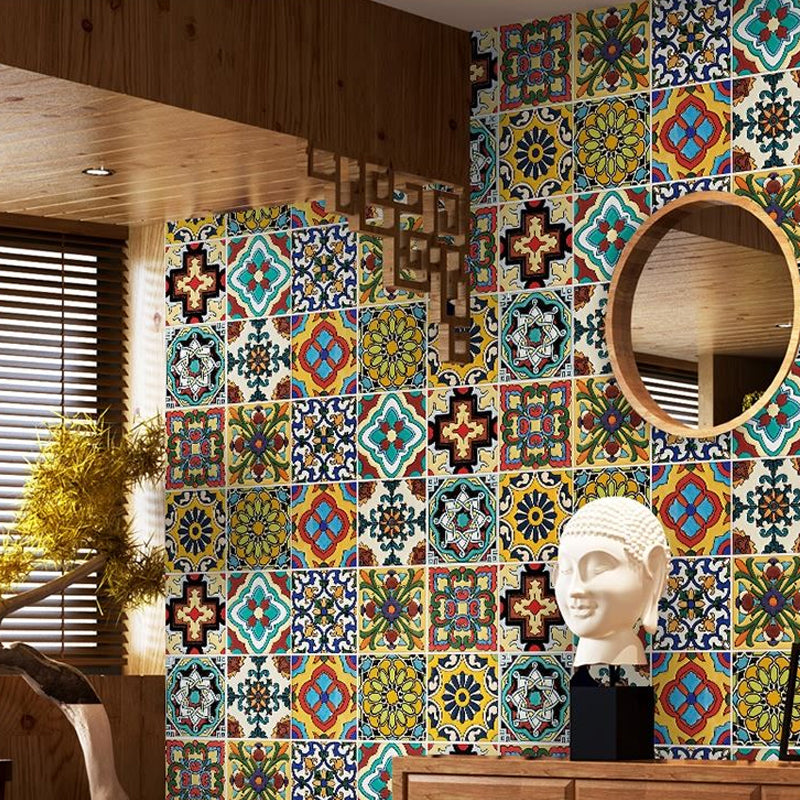 Yellow Boho-Chic Stick Wallpaper Roll 9.7-sq ft Quatrefoil and Flower Pattern Wall Decor for Home