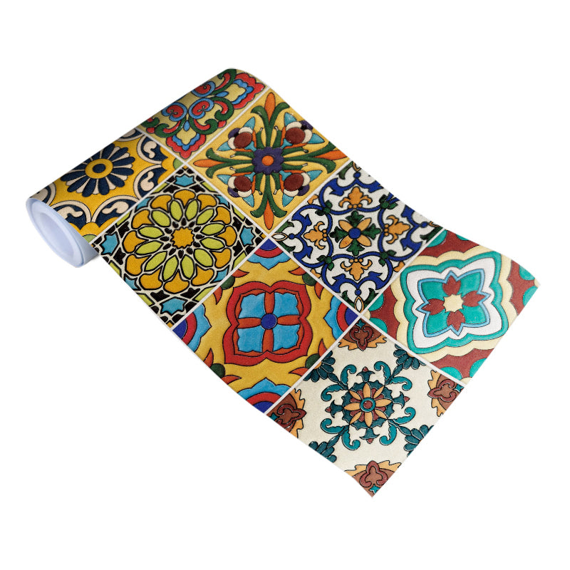 Yellow Boho-Chic Stick Wallpaper Roll 9.7-sq ft Quatrefoil and Flower Pattern Wall Decor for Home