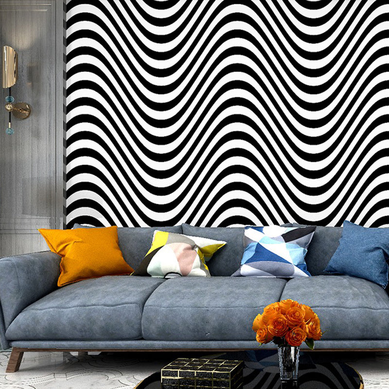 Modern Seamless Waves Wallpaper Black and White Self Adhesive Wall Decor for Home