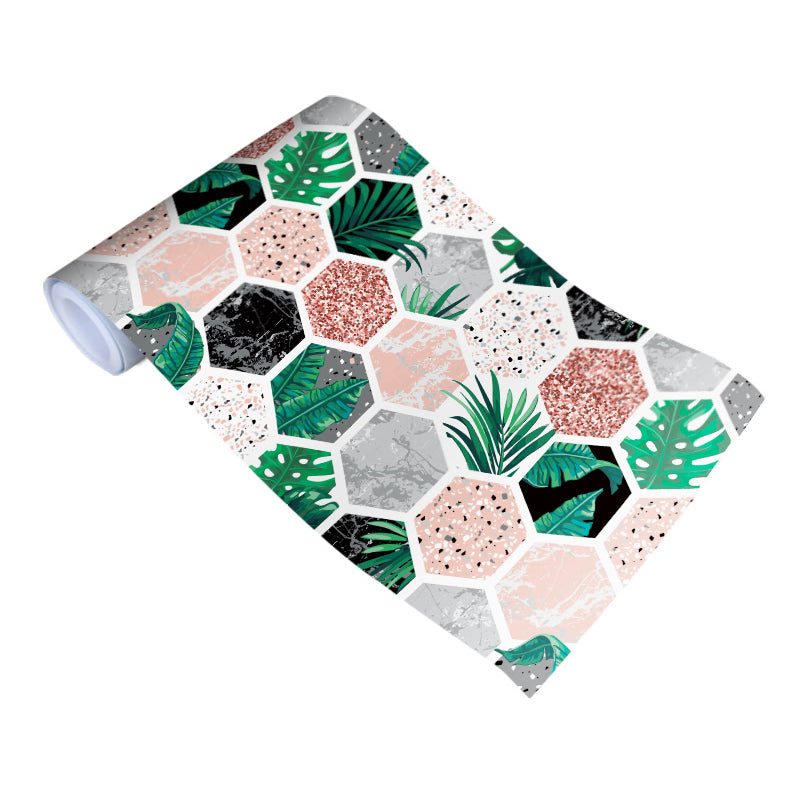 Tropical Plant Leaf Print Wallpaper Roll Green Honeycomb Wall Art for Kitchen, Stick On