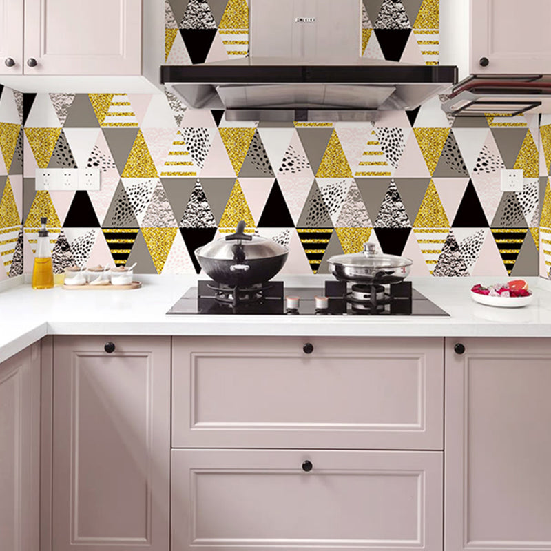 Modern Triangle Wallpaper Roll for Bedroom 9.7-sq ft Peel and Stick Wall Covering in Yellow-White