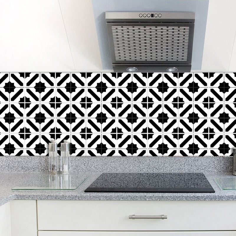 Black Checkered Wallpaper Panel Set Self-Adhesive Contemporary Washroom Wall Decor