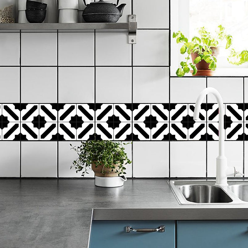 Black Checkered Wallpaper Panel Set Self-Adhesive Contemporary Washroom Wall Decor