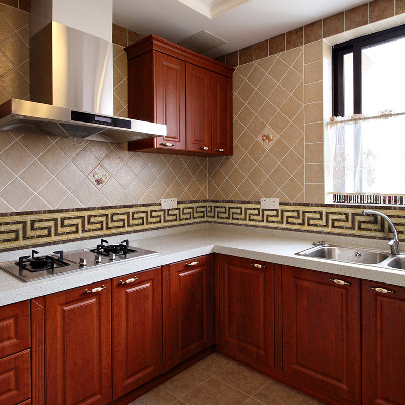 Vintage Maze-Like Wallpaper Border PVC Easy Peel off Brown Wall Covering for Kitchen