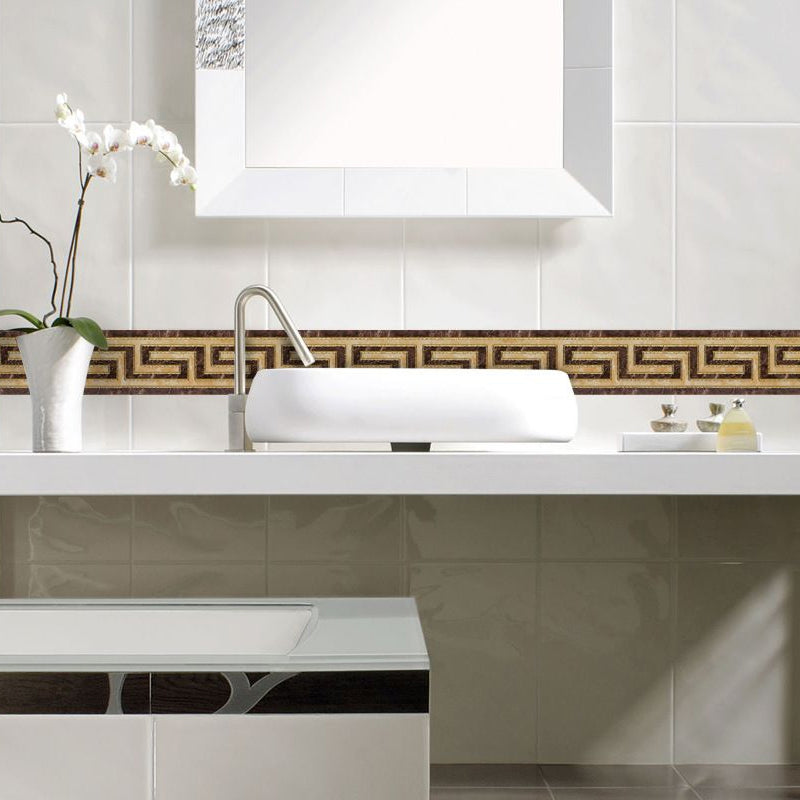 Vintage Maze-Like Wallpaper Border PVC Easy Peel off Brown Wall Covering for Kitchen