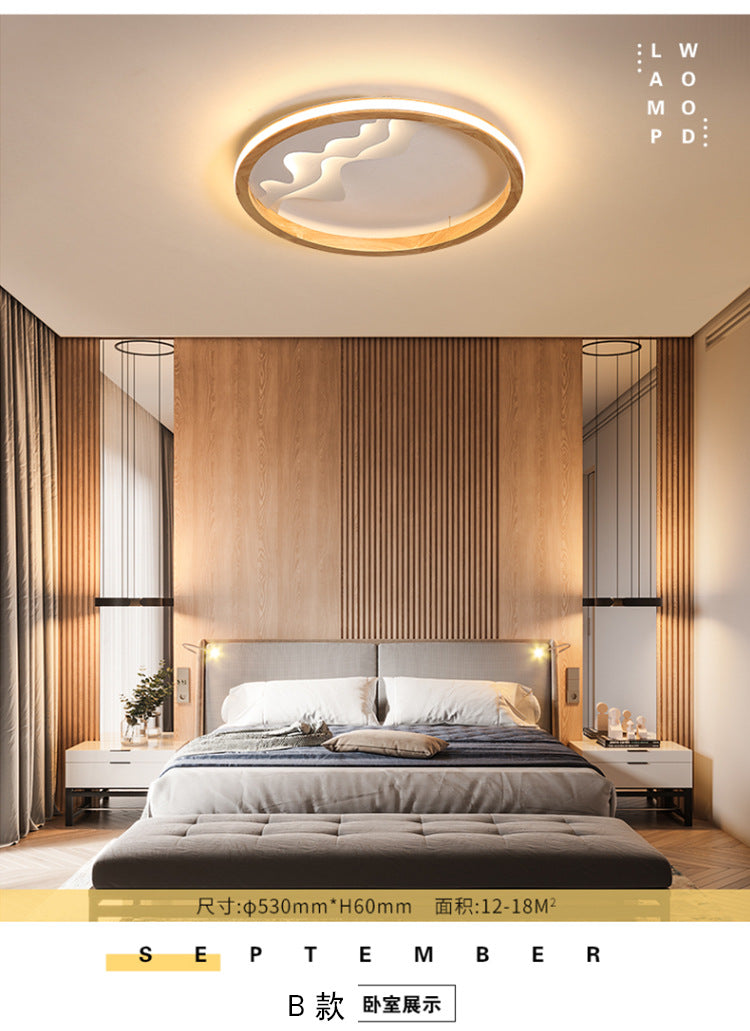 Ring Flush Mount Fixture Modern Wood 13"/15"/21" W LED Beige/White Flush Light for Bedroom, Natural/3 Color/Remote Control Stepless Dimming