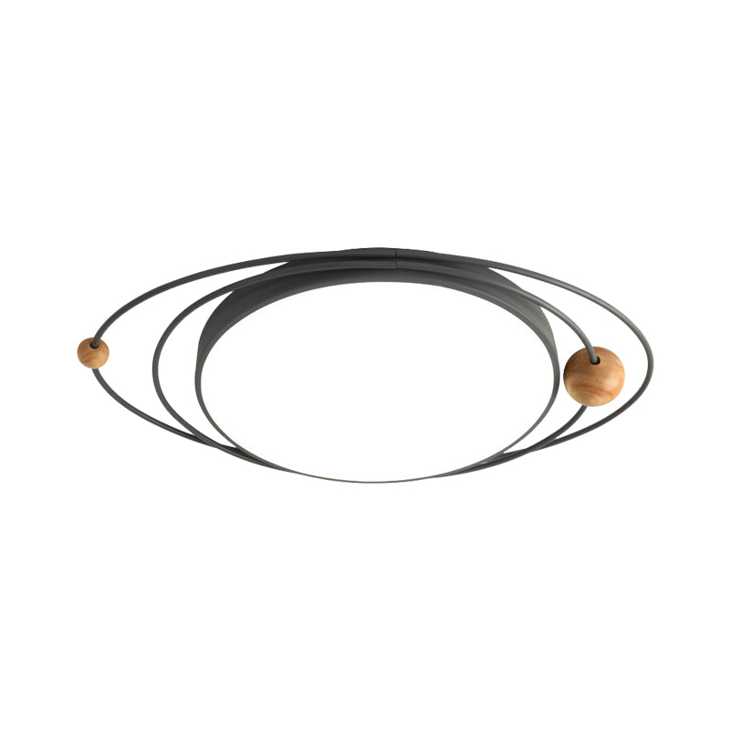 Drum Flush Lamp with Orbit Design Nordic Style Metal Led Indoor Flush Ceiling Light in Green/Grey/White, 21"/26"/31" W
