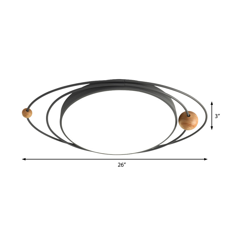 Drum Flush Lamp with Orbit Design Nordic Style Metal Led Indoor Flush Ceiling Light in Green/Grey/White, 21"/26"/31" W