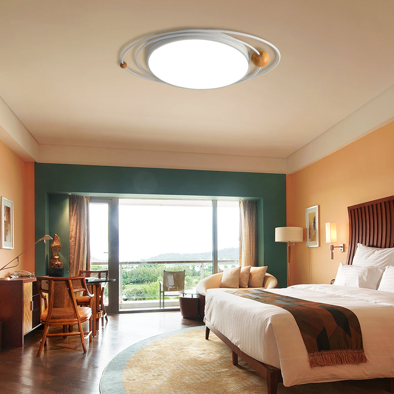 Drum Flush Lamp with Orbit Design Nordic Style Metal Led Indoor Flush Ceiling Light in Green/Grey/White, 21"/26"/31" W