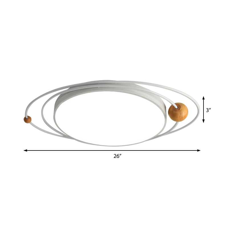 Drum Flush Lamp with Orbit Design Nordic Style Metal Led Indoor Flush Ceiling Light in Green/Grey/White, 21"/26"/31" W