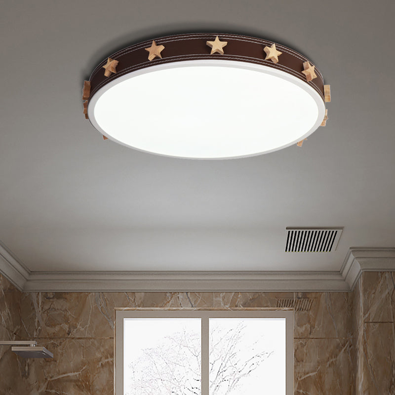12"/16"/19.5" W Rubber Round Flush Mount Lighting with Star Accents Modern Led Ceiling Flush Light in Brown