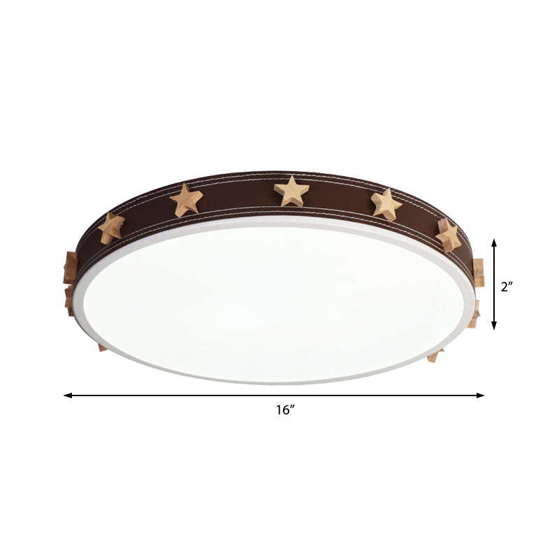 12"/16"/19.5" W Rubber Round Flush Mount Lighting with Star Accents Modern Led Ceiling Flush Light in Brown