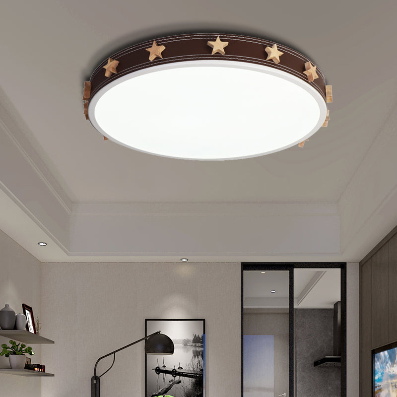 12"/16"/19.5" W Rubber Round Flush Mount Lighting with Star Accents Modern Led Ceiling Flush Light in Brown