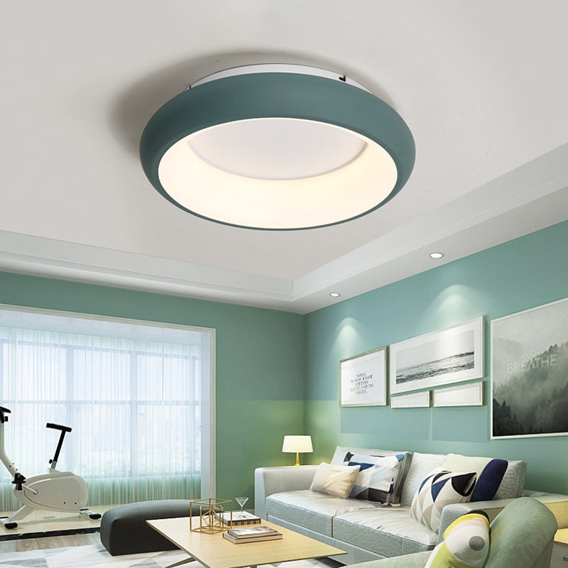19.5"/25.5" W Donut Flush Mount Lighting Macaron Metal and Acrylic Integrated Led Flush Lamp in Black/Green/Gold/White
