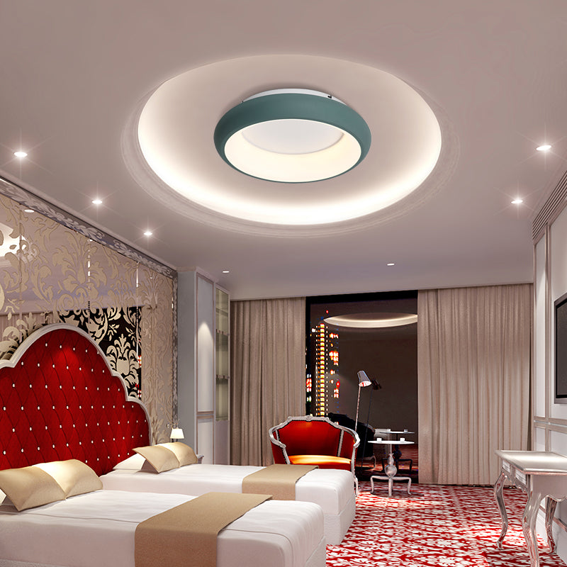 19.5"/25.5" W Donut Flush Mount Lighting Macaron Metal and Acrylic Integrated Led Flush Lamp in Black/Green/Gold/White