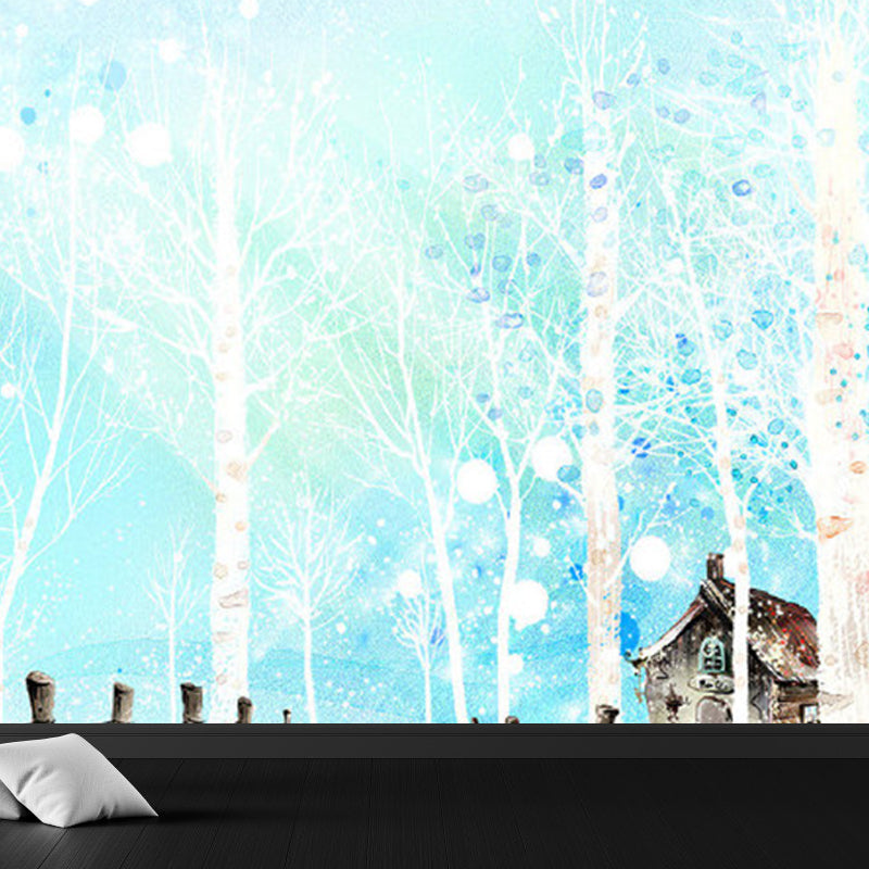 Giant Contemporary Wall Mural in Pastel Color Leafless Trees Wall Art, Custom Printed