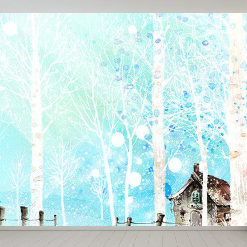 Giant Contemporary Wall Mural in Pastel Color Leafless Trees Wall Art, Custom Printed