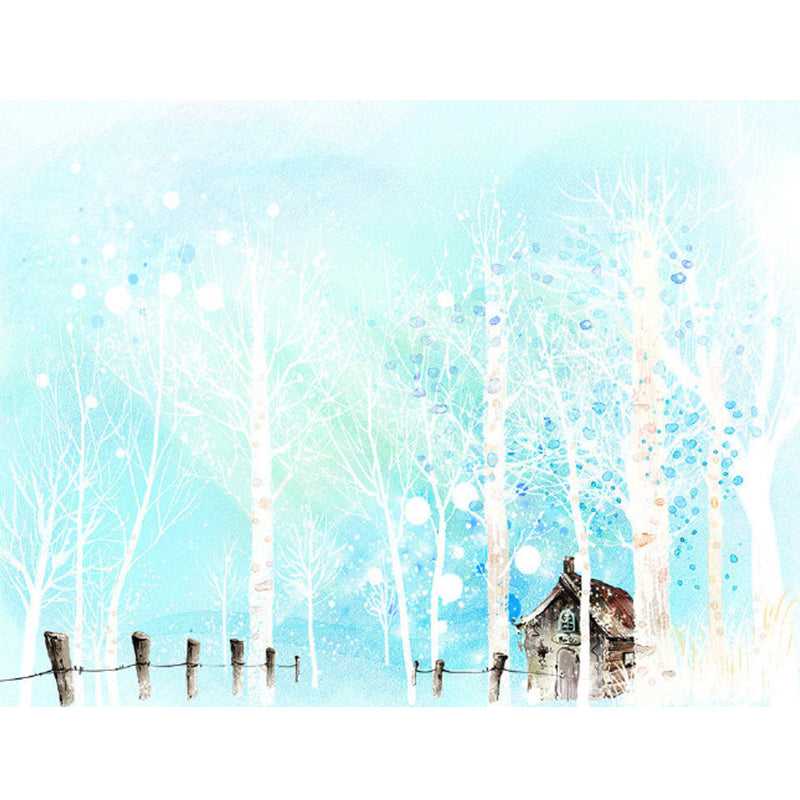 Giant Contemporary Wall Mural in Pastel Color Leafless Trees Wall Art, Custom Printed